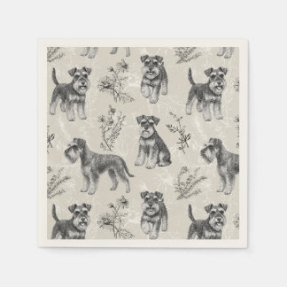 Miniatyr Schnauzer Vintage Sepia Toile de Jouy Pappersservett