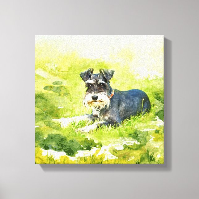 Miniatyr Schnauzer Watercolor Digital Art Canvastryck (Framsida)