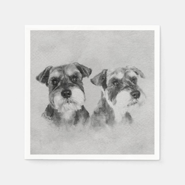 Miniatyr Schnauzers Grayscale Digital Art Pappersservett (Framsidan)