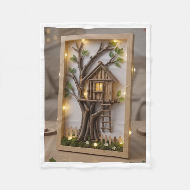 Miniatyr Trähusväggkonst Flygtäcke Fleecefilt (Framsidan)