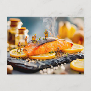 miniatyrarebetare grillar lax med citron helg vykort