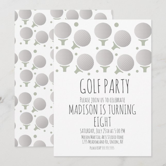 Miniatyrgolfbollar Födelsedagsfest Inbjudan (Fram/baksida)