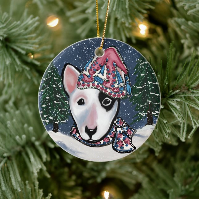 Miniatyrm Bullterrier Julgransprydnad Keramik (Träd)