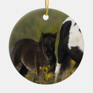 MiniatyrMare & föl i blommorna Julgransprydnad Keramik