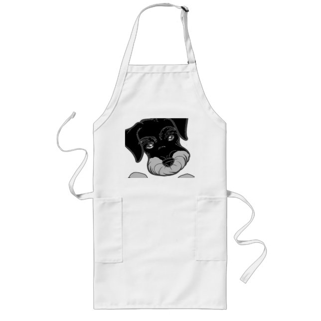 miniatyrschnauzer black and silver peeking långt förkläde (Framsidan)