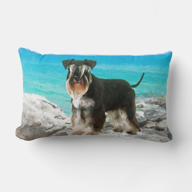 MiniatyrSchnauzer på strandvattenfärgen Lumbarkudde (Framsida)