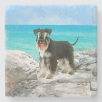 MiniatyrSchnauzer på strandvattenfärgen