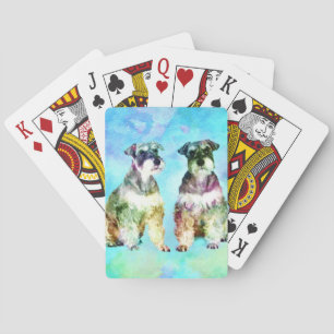 Miniatyrschnauzeren förföljer vattenfärgDigital Casinokort