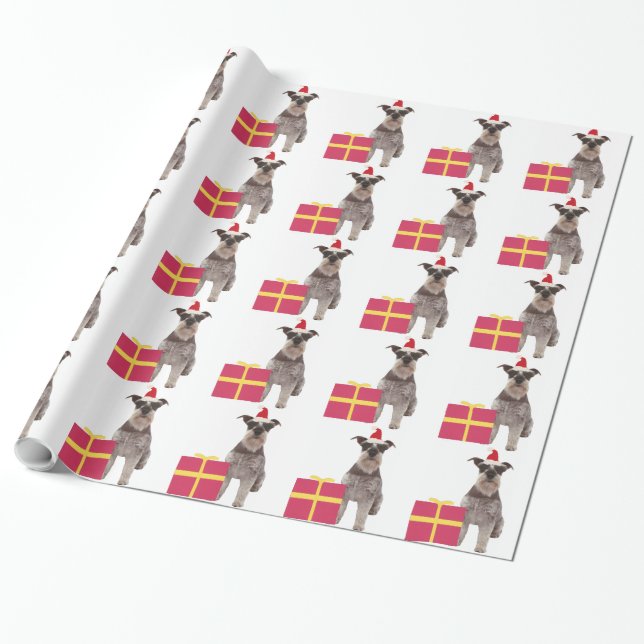 MiniatyrSchnauzerSanta hatt som slår in papper Presentpapper (Utrullad)