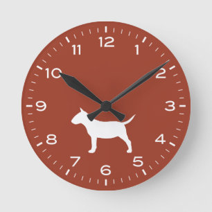 MiniBull Terrier Hund Silhouette Round Clock Rund Klocka