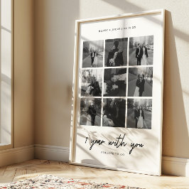 Minimal 1-års bröllopsfirande 9-bilds collage poster