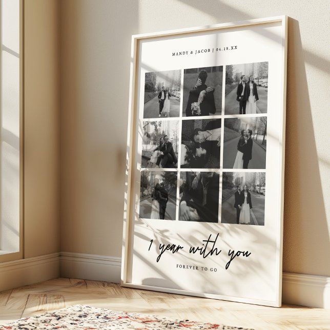 Minimal 1-års bröllopsfirande 9-bilds collage poster (Skapare uppladdad)