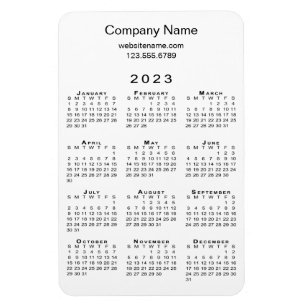 Minimal 2023 Calendar Company Info on White Magnet
