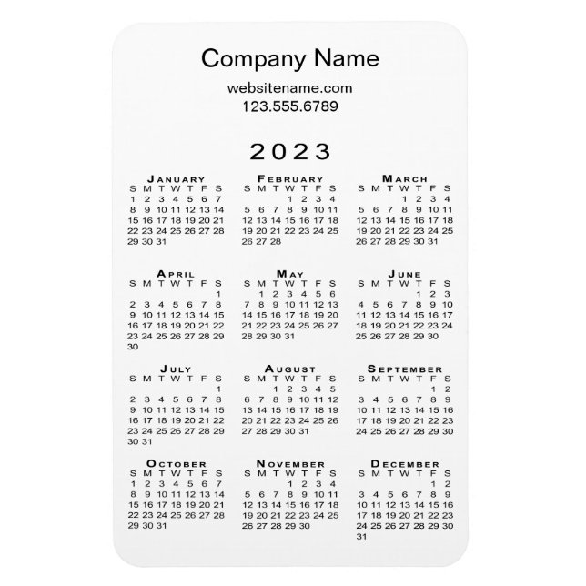 Minimal 2023 Calendar Company Info on White Magnet (Vertikal)