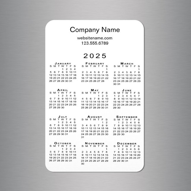 Minimal 2025 Calendar Company Info on White (Namn  Magnet (Minimal 2025 Calendar Company Name Info on White Magnet in situ)