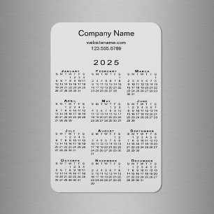 Minimal 2025 Calendar Company Namn Info på Grått Magnet