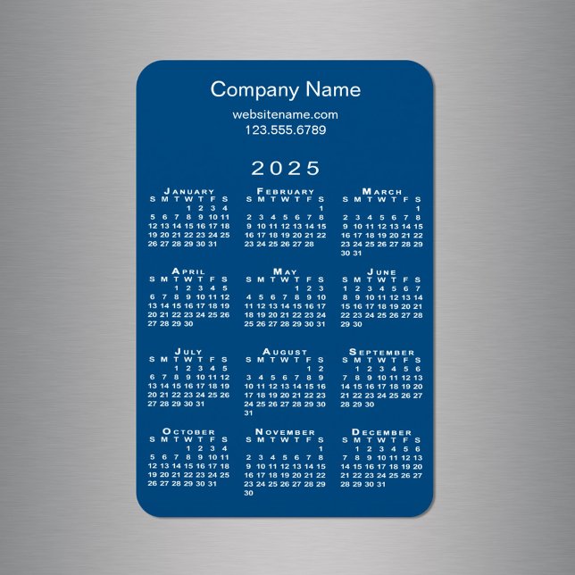 Minimal 2025-kalender - företag Namn Blue Magnet (Minimal 2025 Calendar Company Name Blue Magnet in situ)