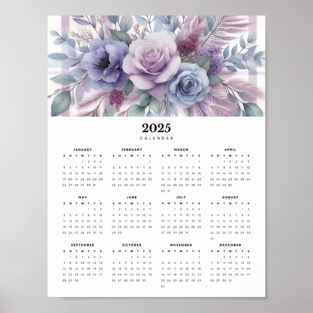 Minimal 2025-väggskalender Lila blommor Poster (Framsidan)