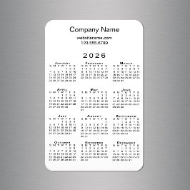 Minimal 2026 Calendar Company Info on White (Namn Magnet