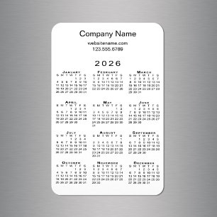 Minimal 2026 Calendar Company Info on White (Namn  Magnet