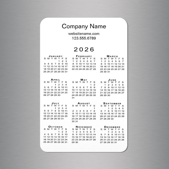 Minimal 2026 Calendar Company Info on White (Namn  Magnet (Minimal 2026 Calendar Company Name Info on White Magnet in situ)