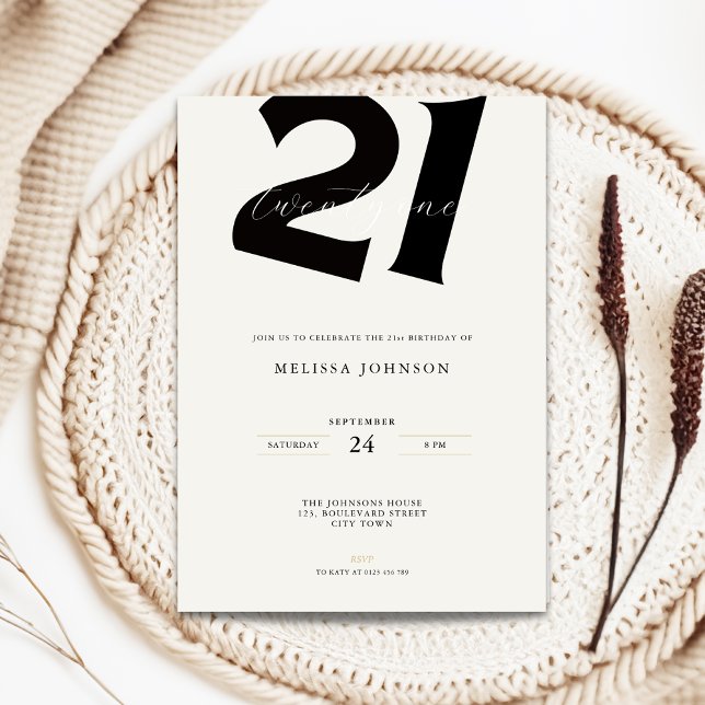 Minimal 21st Birthday Invitation - Bold Typo Inbjudningar (Minimal 21st birthday invitation with bold typography)