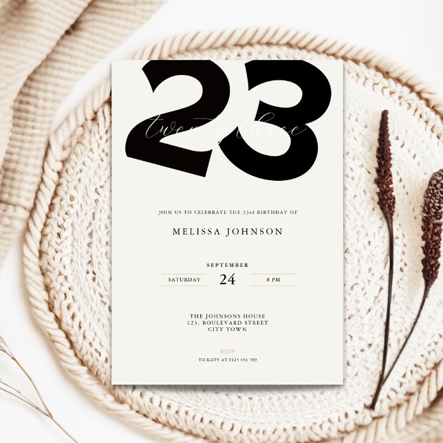 Minimal 23-års födelsedagsinbjudan - Fet stil Inbjudningar (Minimal 23rd birthday invitation with bold typography)