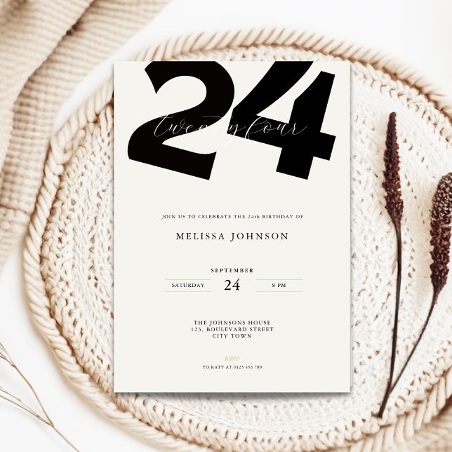 Minimal 24-års inbjudan - Fet typografi (Minimal 24th birthday invitation with bold typography)
