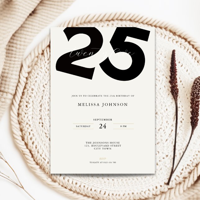 Minimal 25-års födelsedagsinbjudan - Fet typografi Inbjudningar (Minimal 25th birthday invitation with bold typography)