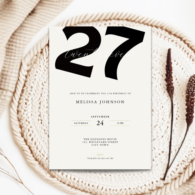 Minimal 27th Birthday Invitation - Bold Typo Inbjudningar (Minimal 27th birthday invitation with bold typography)