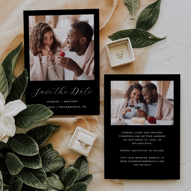 Minimal 2-fotoskriptsvart spara datumet (Skapare uppladdad)