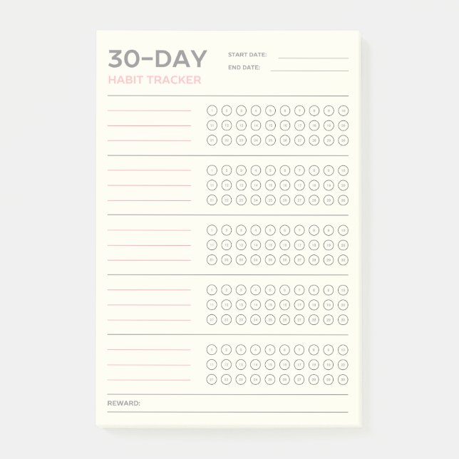 Minimal 30-dagars utmaning Vanebildnings Tracker D Post-it Block (Framsida)