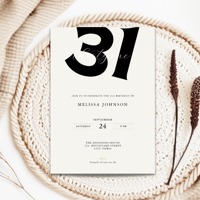 Minimal 31st Birthday Invitation - Bold Typo Inbjudningar (Minimal 31st birthday invitation with bold typography)