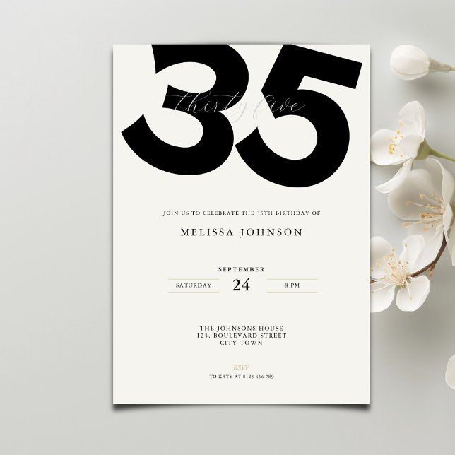 Minimal 35-års födelsedagsinbjudan: Elegant stil Inbjudningar (Skapare uppladdad)