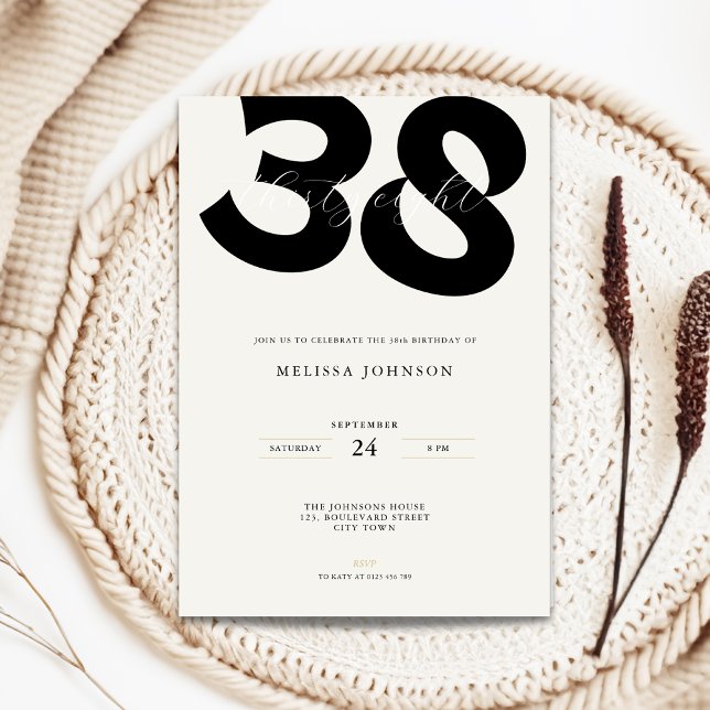 Minimal 38th Birthday Invitation - Bold Typo Inbjudningar (Minimal 38th birthday invitation with bold typography)