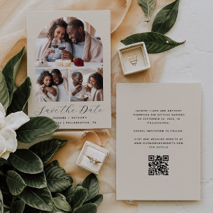 Minimal 3-bildscollage Ark QR-kod Beige Spara Datumet