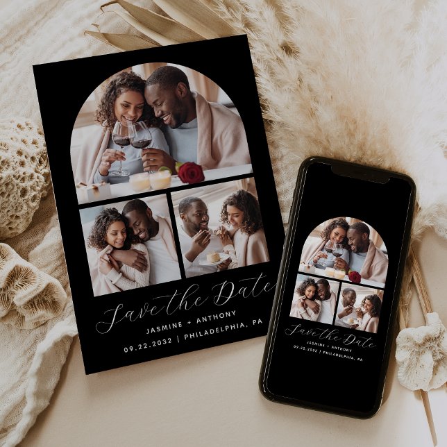 Minimal 3-foto-kollage Arch Black and White Spara Datumet (Skapare uppladdad)