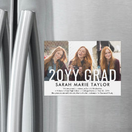 Minimal 3 Photo Magnetic Graduation Announcement Magnetisk Inbjudningskort