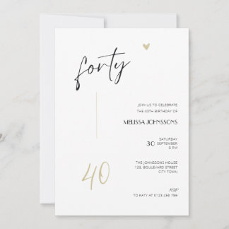 Minimal 40th Birthday Invitation Black and White Inbjudningar