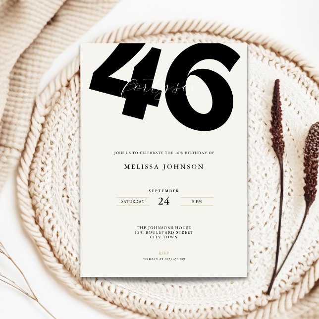 Minimal 46-års inbjudan - Fet typografi (Minimal 46th birthday invitation with stylish bold typography)