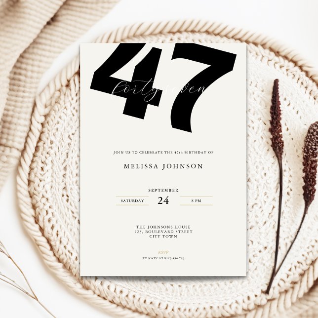 Minimal 47-års födelsedagsinbjudan - Fet typografi Inbjudningar (Minimal 47th birthday invitation with stylish bold typography)