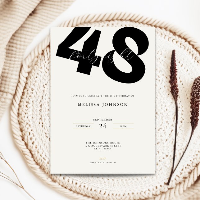 Minimal 48-års födelsedagsinbjudan - Fet typografi Inbjudningar (Minimal 48th birthday invitation with stylish bold typography)