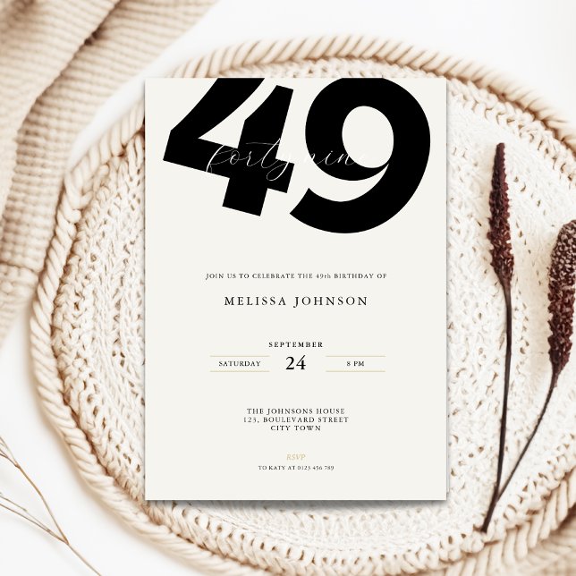 Minimal 49-års inbjudan - Fet typografi (Minimal 49th birthday invitation with stylish bold typography)