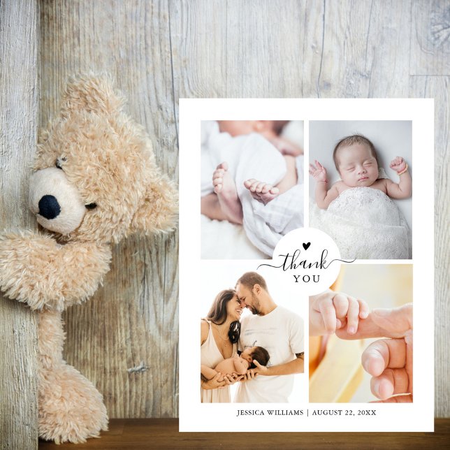 Minimal 4 Foto Kollaage Baby Shower Tacksamhetskor Vykort (Skapare uppladdad)