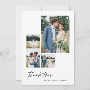 Minimal 4 fotokollage White Push Script Bröllop Tack Kort