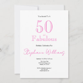 Minimal 50 and Fabulous Pink 50th Birthday Inbjudningar