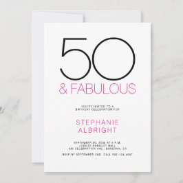 Minimal 50 and Fabulous Pink 50th Birthday Party Inbjudningar