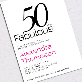 Minimal 50 and Fabulous Pink 50th Birthday Party Inbjudningar