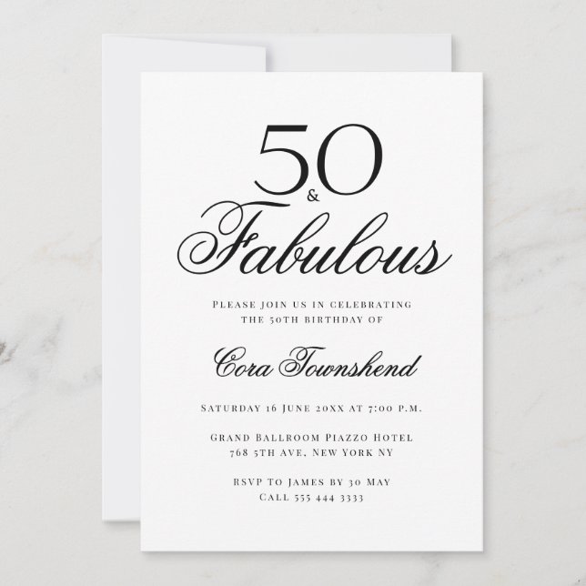 Minimal 50 & Fabulous Typography 50th Birthday Inbjudningar (Framsida)