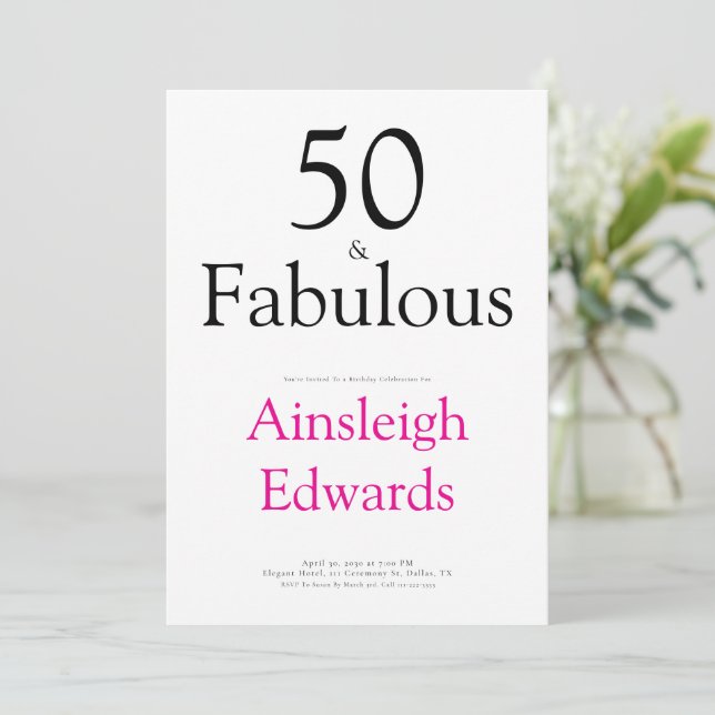 Minimal 50 & Fantastisk Rosa Femtioårsfest Inbjudningar (Stående Fram)